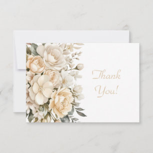 Tarjeta Pequeña Elegante Bouquet Beige Floral Gracias Plano