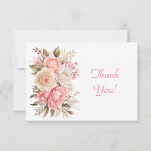Tarjeta Pequeña Elegante Bouquet De Flores Rosa Gracias Plano