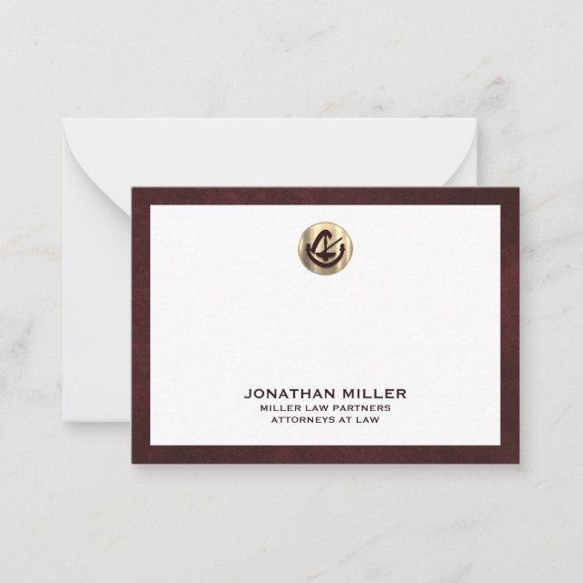Tarjeta Pequeña Elegante burgundy Notecard con firma de ley con lo (Anverso)