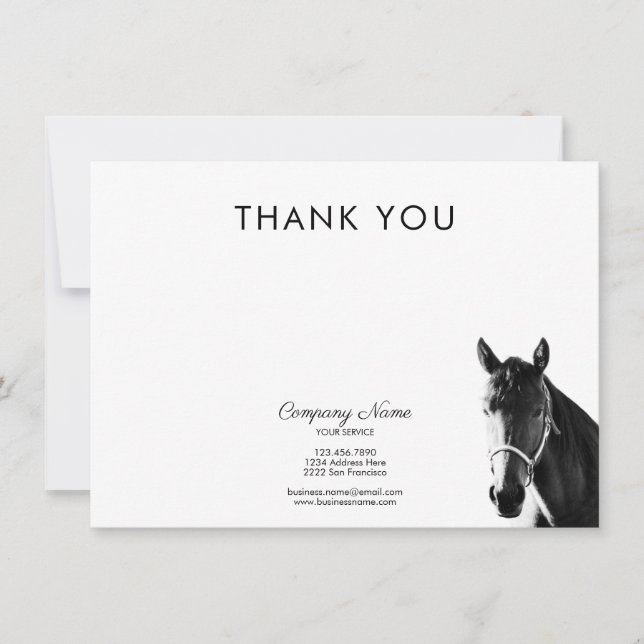 Tarjeta Pequeña Elegante Cabeza de Caballo BW Gracias Negocios (Anverso)