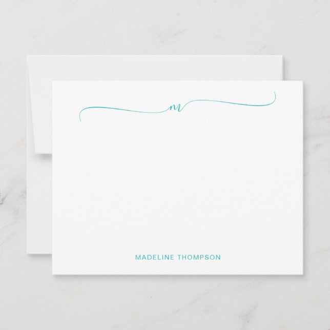 Tarjeta Pequeña Elegante caligrafía de monograma Verde azulado Min (Anverso)