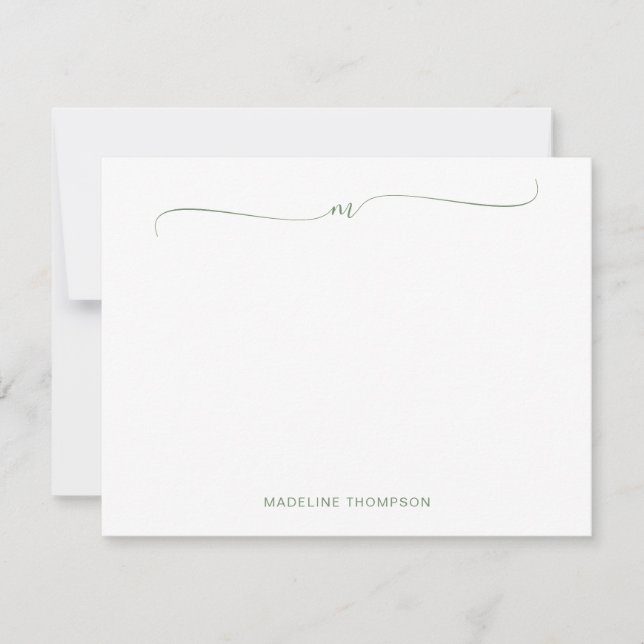 Tarjeta Pequeña Elegante caligrafía de monograma verde de sabio mí (Anverso)