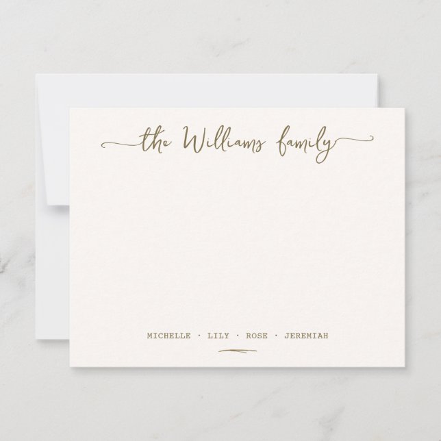 Tarjeta Pequeña Elegante caligrafía Familia Apellido Dorado Script (Anverso)