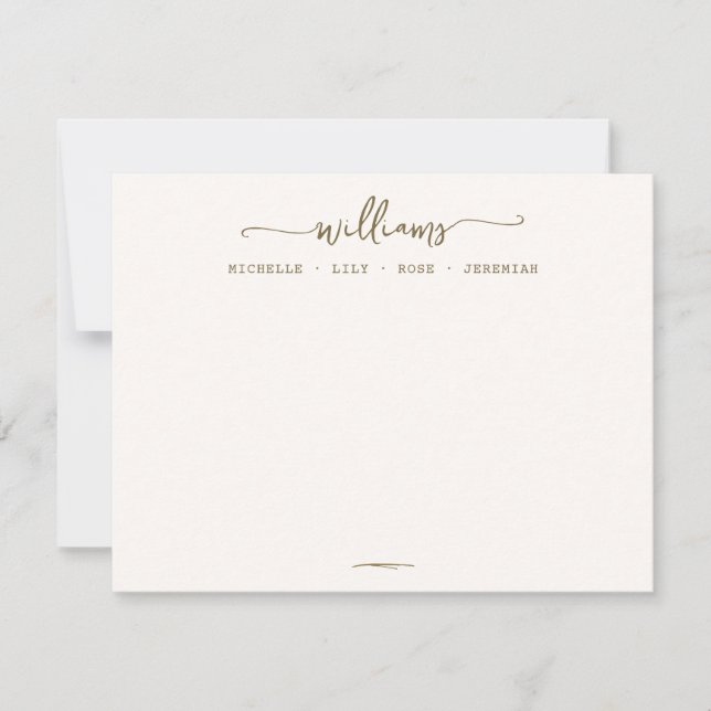 Tarjeta Pequeña Elegante caligrafía Familia Apellido Dorado Script (Anverso)