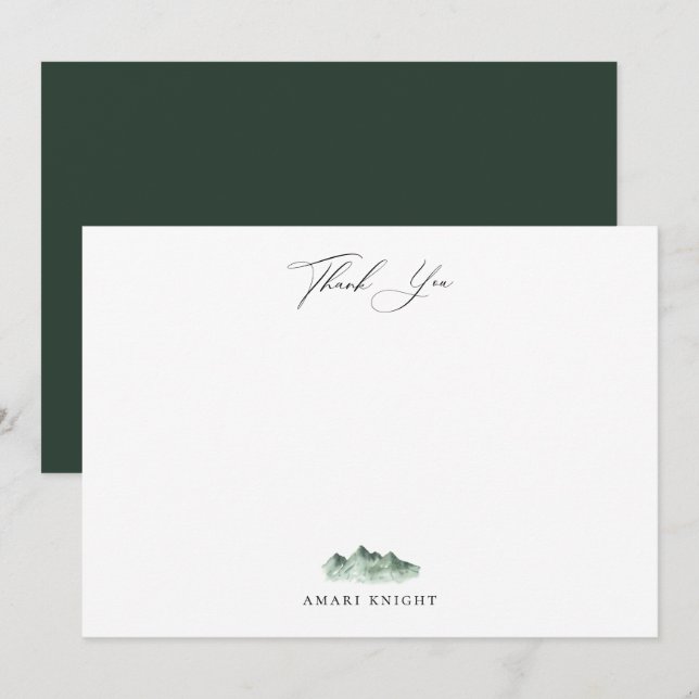 Tarjeta Pequeña Elegante caligrafía Watercolor Mountain Gracias (Anverso / Reverso)