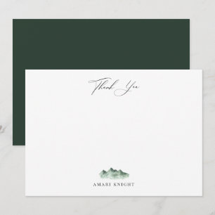 Tarjeta Pequeña Elegante caligrafía Watercolor Mountain Gracias