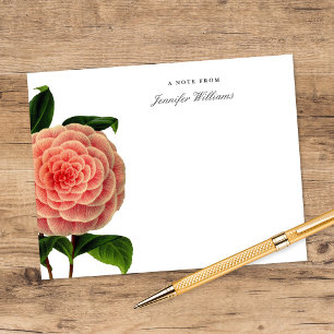 Tarjeta Pequeña Elegante Camelia Rosa Vintage Floral con Nombre
