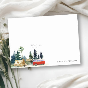 Tarjeta Pequeña Elegante Camping Watercolor Pine Forest Boda