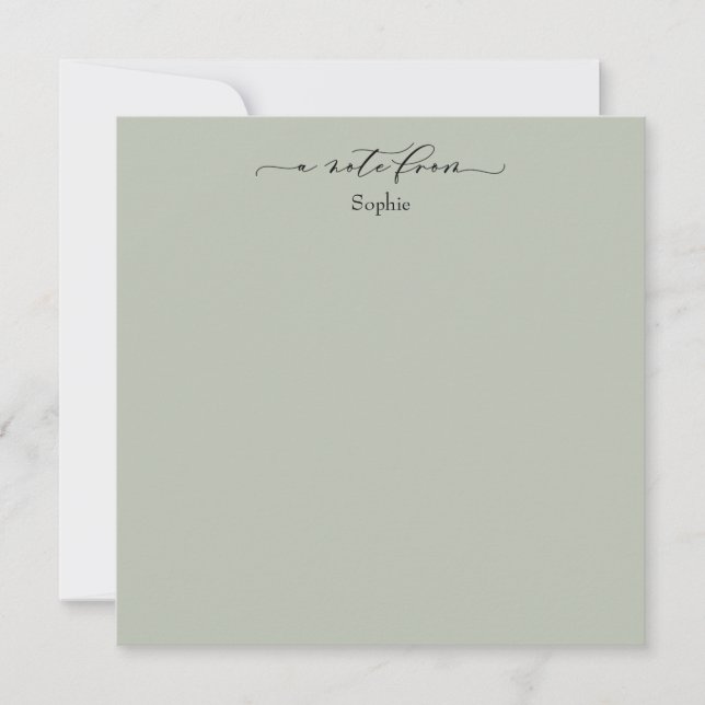 Tarjeta Pequeña Elegante carta "A Note From" simple en verde sabio (Anverso)