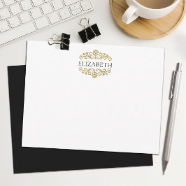 Tarjeta Pequeña Elegante Chic Moderno Monograma Negro Oro