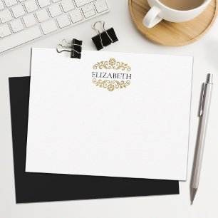 Tarjeta Pequeña Elegante Chic Moderno Monograma Negro Oro