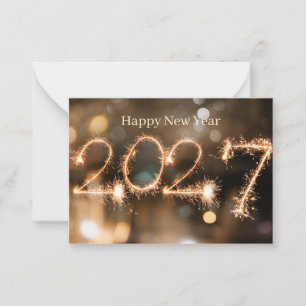 Tarjeta Pequeña Elegante Chispeante Feliz Año Nuevo 2027 Fl