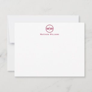 Tarjeta Pequeña Elegante Círculo Rojo Marrón Dos Monogramas Inicia