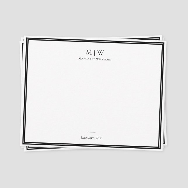 Tarjeta Pequeña Elegante Clásico Monograma Negro Profesional (Classic monogram name thank you note card)