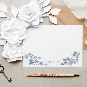 Tarjeta Pequeña Elegante Classic Dusty Blue Floral Francesa