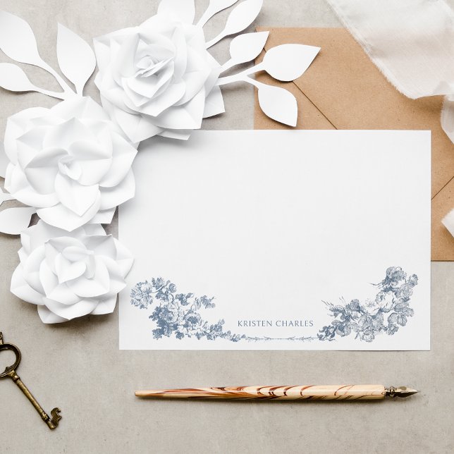 Tarjeta Pequeña Elegante Classic Dusty Blue Floral Francesa (Subido por el creador)