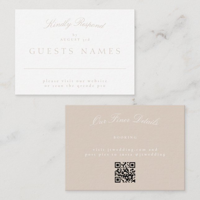 Tarjeta Pequeña Elegante Classic Rubor Boda rosa QR CÓDIGO RSVP (Anverso / Reverso)