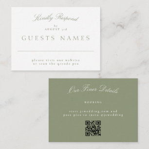 Tarjeta Pequeña Elegante Classic Sage Green Boda QR CÓDIGO RSVP