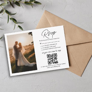 Tarjeta Pequeña elegante código rsvp qr foto boda minimalista