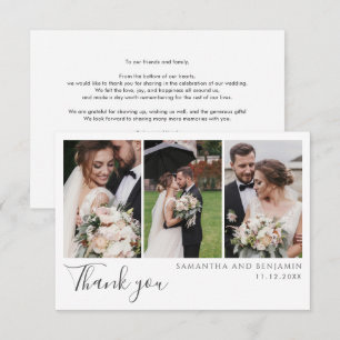 Tarjeta Pequeña Elegante Collage de fotos de bodas gracias