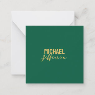 Tarjeta Pequeña Elegante color verde dorado nombre minimalista mod