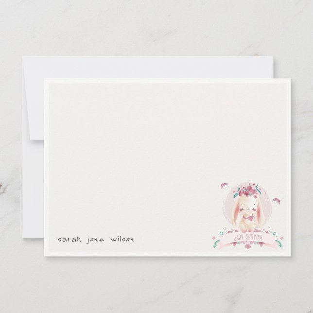 Tarjeta Pequeña Elegante conejo floral rosado y Baby Shower de páj (Anverso)
