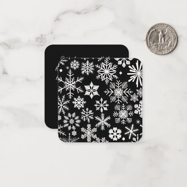 Tarjeta Pequeña Elegante copo de nieve Mini Navidades blancos y ne (Anverso/Reverso In Situ)