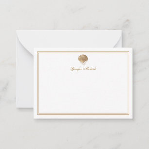 Tarjeta Pequeña Elegante Costa de Marea Dorada y Perlas Nombre Per