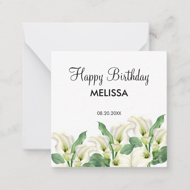 Tarjeta Pequeña Elegante cumpleaños floral de Calla blanca Lily (Anverso)