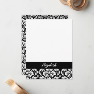 Tarjeta Pequeña Elegante Damasco Blanco Negro