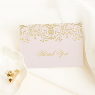 Tarjeta Pequeña Elegante damasco rosa en oro vintage