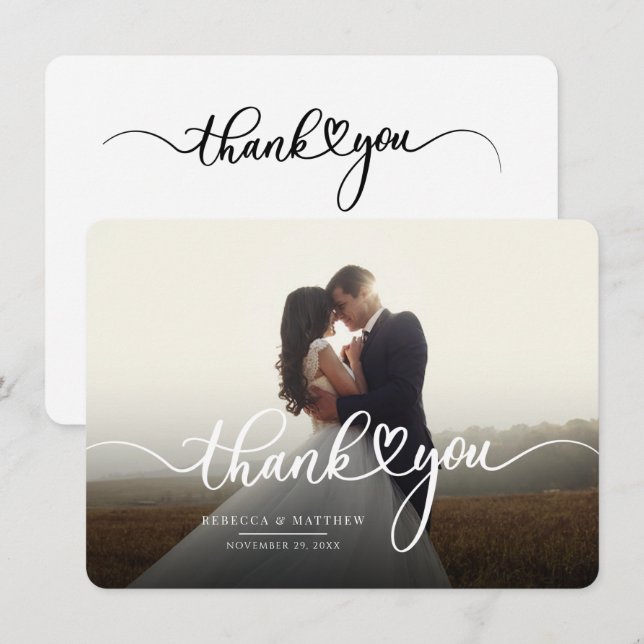 Tarjeta Pequeña Elegante Día de la Boda Fotografía Mano-Letteré Gr (Anverso / Reverso)