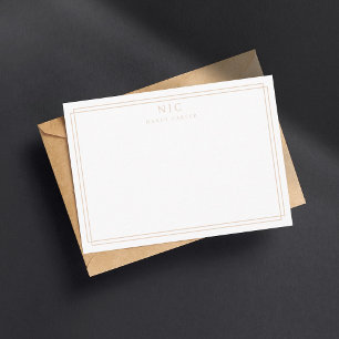 Tarjeta Pequeña Elegante Dos Monogramas Beige Tan Borde Geométrico