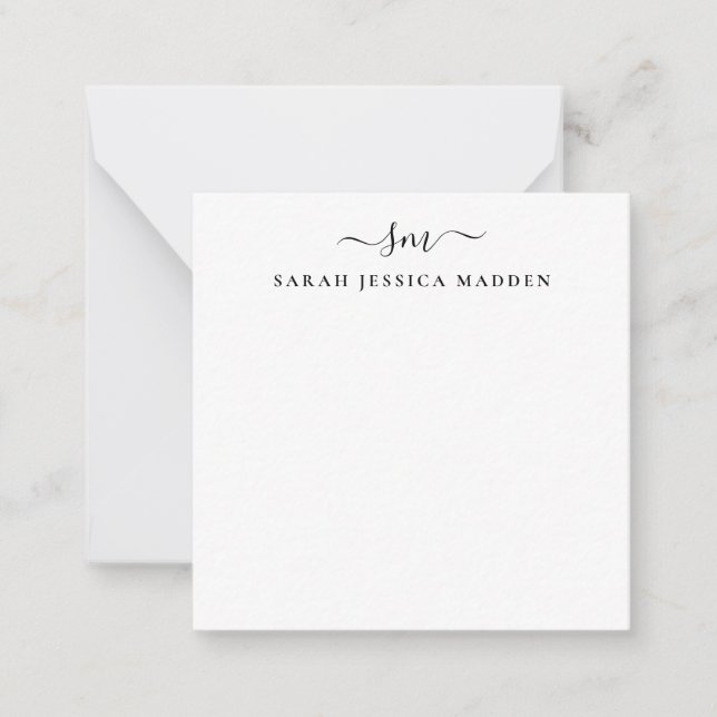 Tarjeta Pequeña Elegante Dos Monogramos Girly Script Inicial Swash (Anverso)