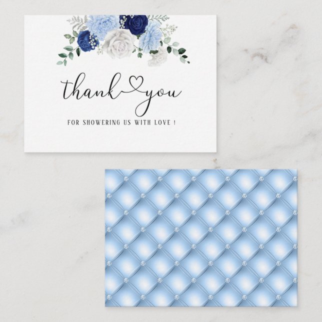 Tarjeta Pequeña Elegante ducha de novia Dusty Blue Floral gracias (Anverso / Reverso)
