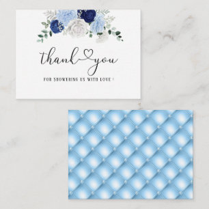 Tarjeta Pequeña Elegante ducha de novia Dusty Blue Floral gracias