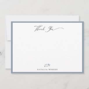 Tarjeta Pequeña Elegante Dusty Blue Floral Gracias