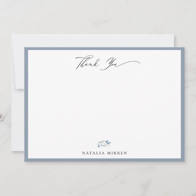 Tarjeta Pequeña Elegante Dusty Blue Floral Gracias (Anverso)