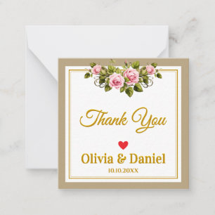 Tarjeta Pequeña Elegante escritura dorada y agradecimiento floral 