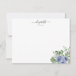 Tarjeta Pequeña Elegante escritura moderna floral azul acuarela Ro