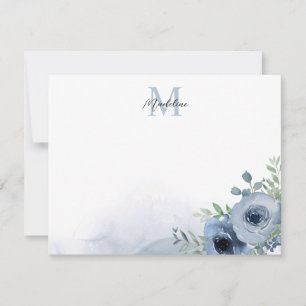 Tarjeta Pequeña Elegante Eucalipto Azul Dusty Floral Monograma