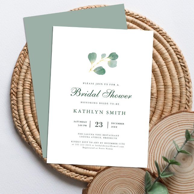 Tarjeta Pequeña Elegante Eucalyptus Greenery Moderna Ducha Bridal (Subido por el creador)