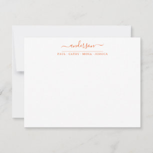 Tarjeta Pequeña Elegante familia de apellido Naranja caligrafía de