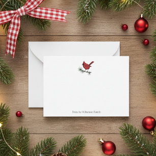 Tarjeta Pequeña Elegante familia de aves del cardenal rojo inverna