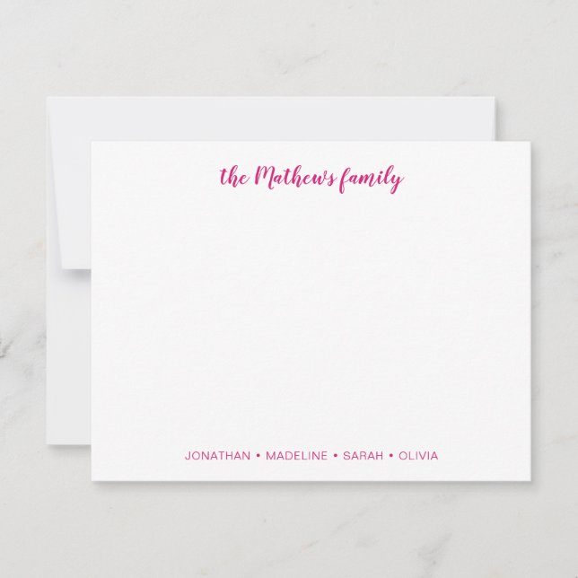 Tarjeta Pequeña Elegante Familia De Guiones Apellido Magenta Rosa  (Anverso)