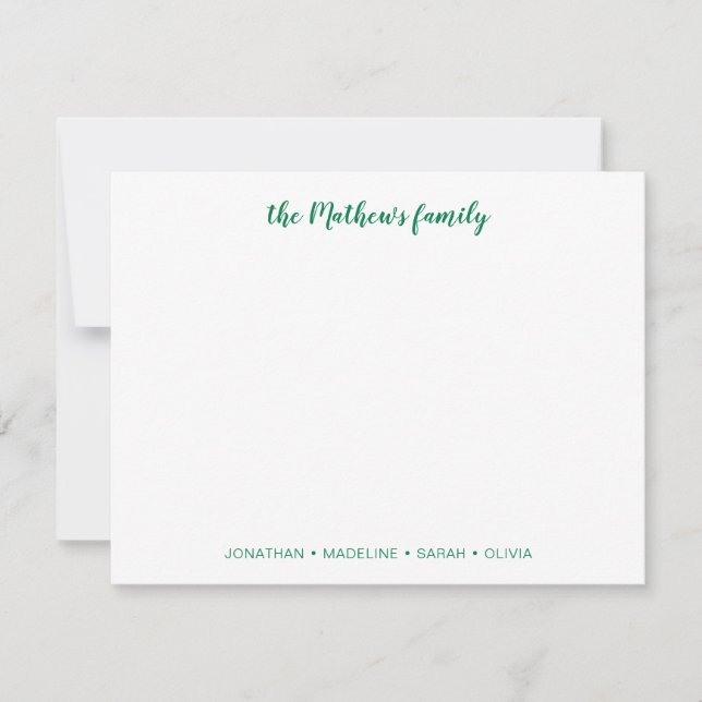Tarjeta Pequeña Elegante Familia de Guiones de Apellido Verde (Anverso)