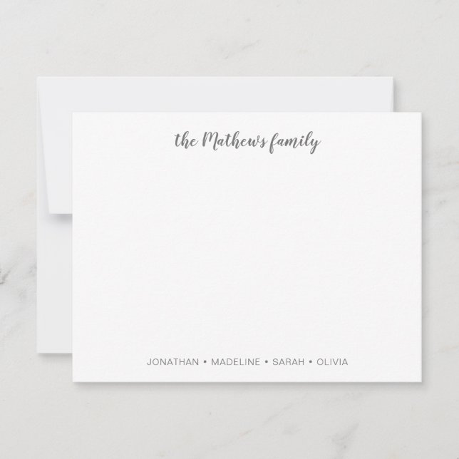Tarjeta Pequeña Elegante Familia Script Apellido Gris Plata (Anverso)