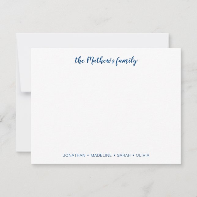 Tarjeta Pequeña Elegante Familia Script Apellido Marina Azul (Anverso)