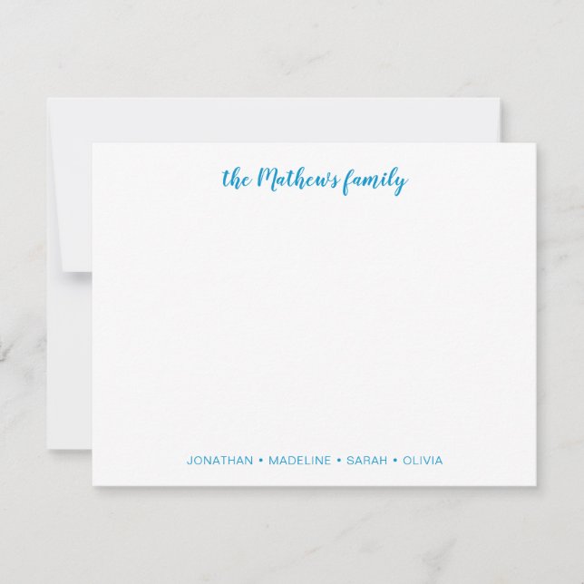 Tarjeta Pequeña Elegante Familia Script Apellido Océano Azul (Anverso)