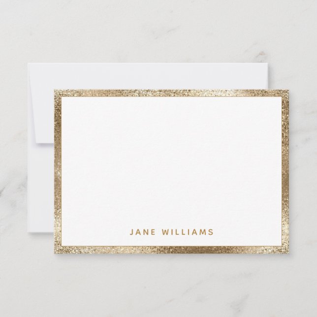 Tarjeta Pequeña Elegante Faux Gold Shimmer Border Nombre Personali (Anverso)